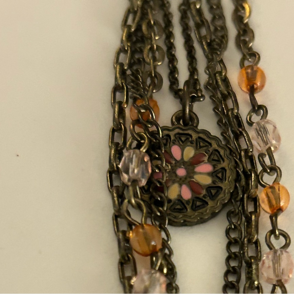 💰FREE add 1/bundle Necklace charms Owl, layered bronze chains peach drop, enamel - Picture 6 of 9